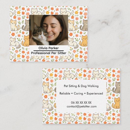 Custom Pet Sitter Business Card with Photo 名刺 (正面/裏面)