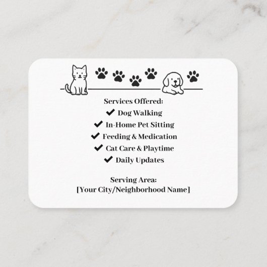 Custom Pet Sitter Business Card with Photo  名刺 (裏面)