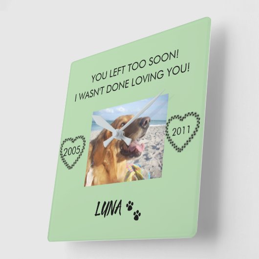 Custom Pet Tribute with Dates and Paw Prints スクエア壁時計 (傾斜)