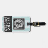 Custom Photoかわいい水のストライプな氏および夫人 ラゲッジタグ (正面横)