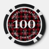 Custom Photo 100 Value Black Red Plaid Christmas ポーカーチップ (裏面)
