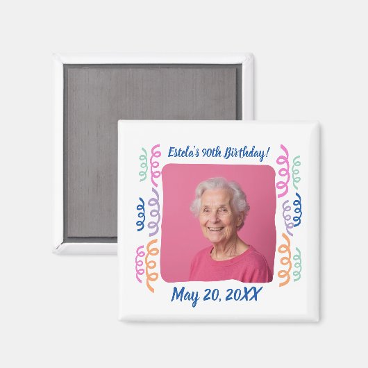 Custom Photo 90th Birthday Streamers Keepsake マグネット (正面/裏面)