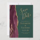 Custom Photo Agate Burgundy Green Save the Date 招待状 (正面)