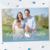 Custom Photo And Blue Gradient With Bunny Easter カード