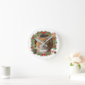 Custom Photo and Pet Name Christmas ラウンド壁時計 (ホーム)