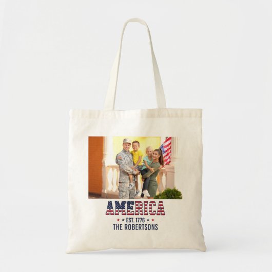 Custom Photo and Text America Est 1776 Patriotic  トートバッグ (正面)