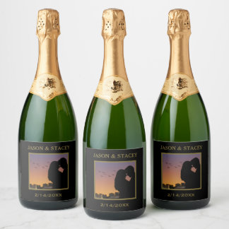 Custom Photo and Text Simple Elegant スパークリングワインラベル