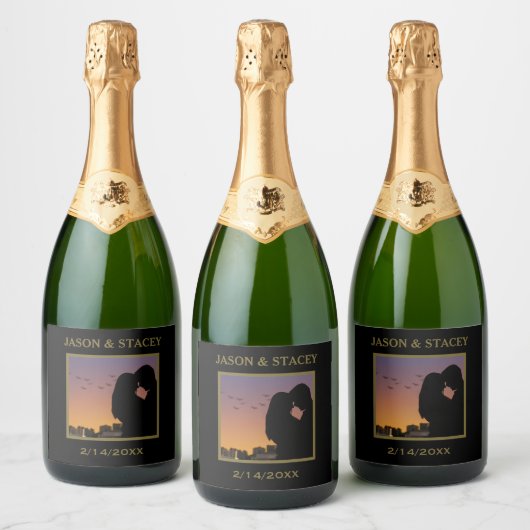 Custom Photo and Text Simple Elegant スパークリングワインラベル (ボトル)