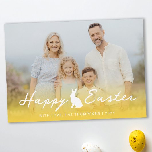Custom Photo And Yellow Gradient With Bunny Easter カード