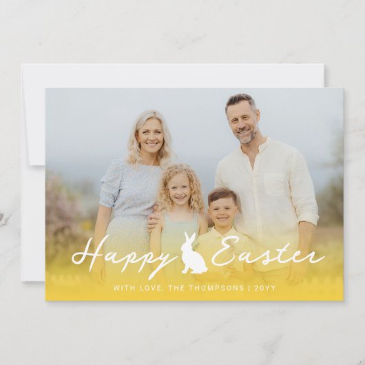 Custom Photo And Yellow Gradient With Bunny Easter カード (正面)