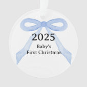 Custom Photo Baby's First Christmas YEAR Blue Bow  オーナメント (正面)