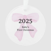 Custom Photo Baby's First Christmas YEAR Pink Bow  オーナメント (正面)