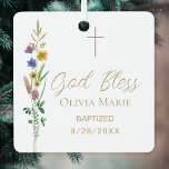 Custom Photo Baptism Wildflower Ceramic メタルオーナメント<br><div class="desc">This floral Baptism photo keepsake ornament features wildflowers and a cross with stylish gold script typography.
Easily customizable with your details and photo.
Original Watercolor © Michele Davies.</div>