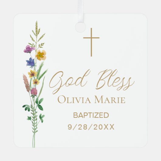 Custom Photo Baptism Wildflower Ceramic メタルオーナメント (正面)