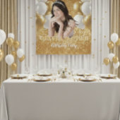 Custom Photo Birthday Backdrop,  gold & white タペストリー