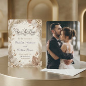 Custom Photo Bohemian Pampas Floral Rustic  セーブザデート