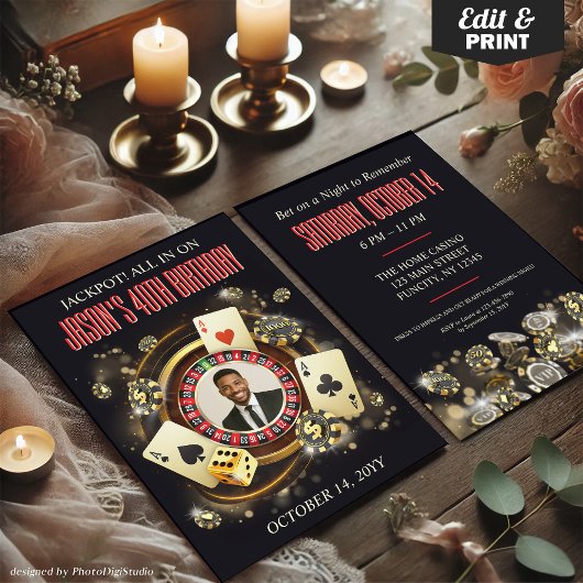 Custom Photo Casino Birthday Party Invite, Casino 招待状