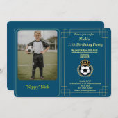 Custom Photo Child Soccer Birthday Invitation Card シーズンカード (正面/裏面)