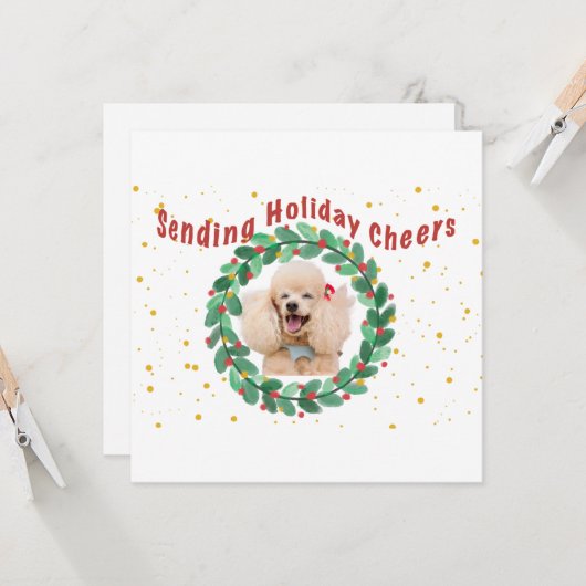 Custom Photo Christmas Card with  Wreath カード (正面/裏面インサイチュ)