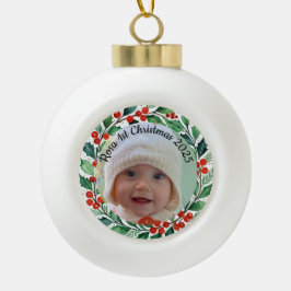 custom photo Christmas holly  ceramic ornament セラミックボールオーナメント