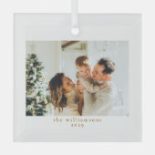 Custom Photo Christmas Minimalist Elegant Family ガラスオーナメント (正面)