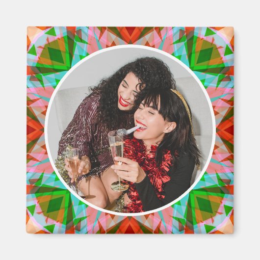 Custom Photo Christmas Star Red Green Family Gift マグネット (正面)