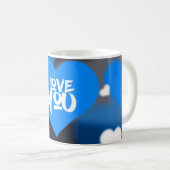 Custom Photo Coffee Mug with Blue Heart Design コーヒーマグカップ (正面右)
