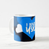 Custom Photo Coffee Mug with Blue Heart Design コーヒーマグカップ (正面左)