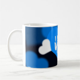 Custom Photo Coffee Mug with Blue Heart Design コーヒーマグカップ
