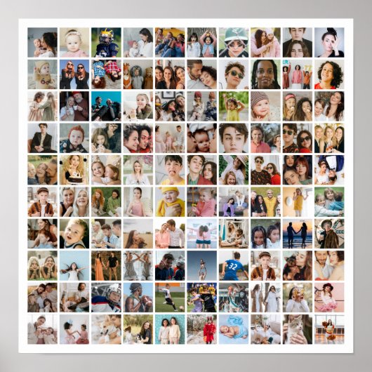 Custom Photo Collage 100 Pictures Square Grid ポスター (正面)