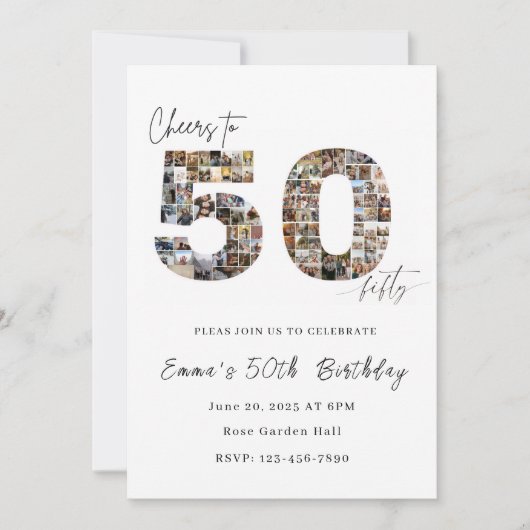 Custom Photo Collage 50th Birthday Invitation 招待状 (正面)