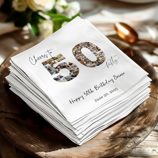 Custom Photo Collage 50th Birthday Party Napkins  スタンダードカクテルナプキン