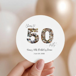 Custom Photo Collage 50th Birthday Party Stickers  ラウンドシール
