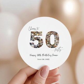 Custom Photo Collage 50th Birthday Party Stickers  ラウンドシール