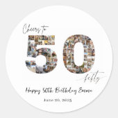 Custom Photo Collage 50th Birthday Party Stickers  ラウンドシール (正面)