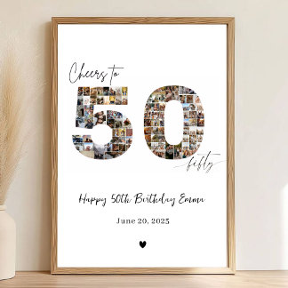 Custom Photo Collage 50th Birthday Poster Gift ポスター