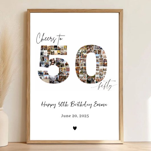 Custom Photo Collage 50th Birthday Poster Gift ポスター