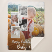 Custom Photo Collage Baby Birthday Name シェルパブランケット (正面)
