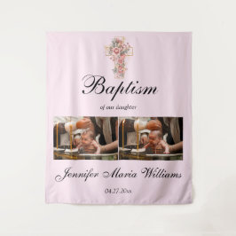 Custom Photo Collage Christening Baptism Backdrop タペストリー