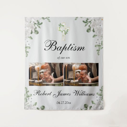 Custom Photo Collage Christening Baptism Backdrop タペストリー (正面)