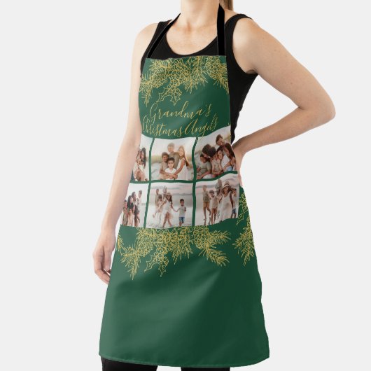 Custom Photo Collage Elegant Grandma's Christmas  エプロン (インサイチュ)