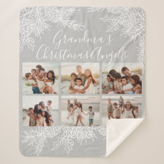 Custom Photo Collage Elegant Grandma's Christmas シェルパブランケット (正面)