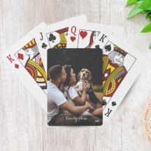 Custom Photo Collage Family Name Black Poker Cards