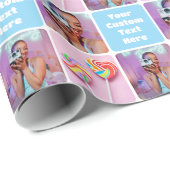 Custom Photo Collage Modern Retro Blue Pattern ラッピングペーパー (ロールコーナー)