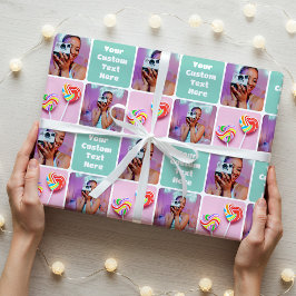 Custom Photo Collage Modern Retro Green Pattern ラッピングペーパー