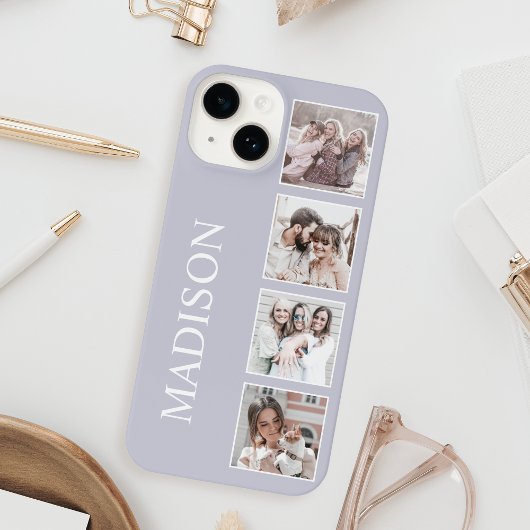 Custom Photo Collage Personalized Lavender iPhoneケース