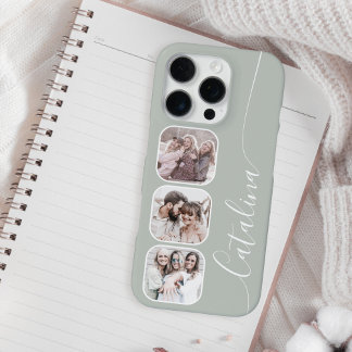 Custom Photo Collage Personalized Sage Green iPhone 16 Proケース