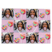 Custom Photo Collage Retro Modern Trendy Family ラージペーパーバッグ (裏面)