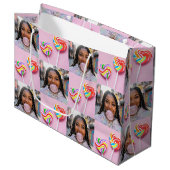 Custom Photo Collage Retro Modern Trendy Family ラージペーパーバッグ (正面アングル)