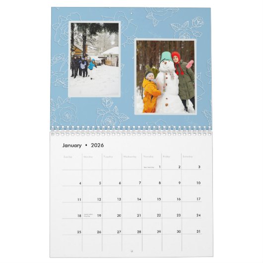 Custom photo collage Rose Line Art 2026 カレンダー (1月 2026)